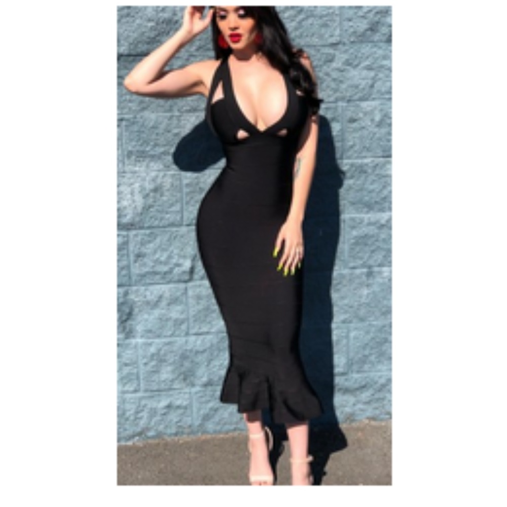 Bandage Exotic Black Bodycon Long Dress